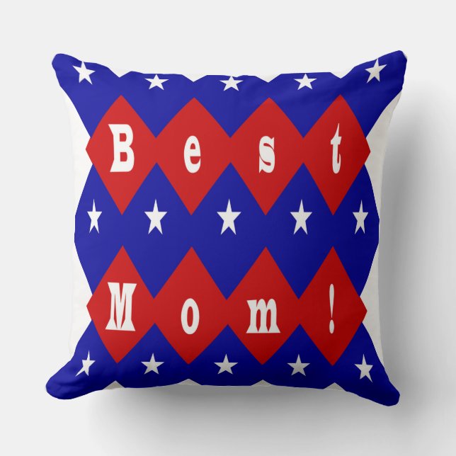 Coussin Meilleure maman Rouge, Blanc, Bleu, Forme de diama (Recto)