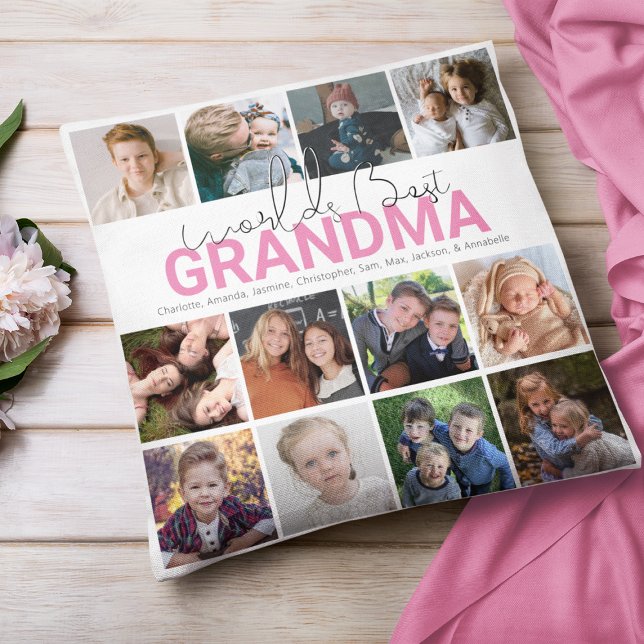 Coussin Meilleure Mamie du Monde | Collage Photo (Créateur téléchargé)