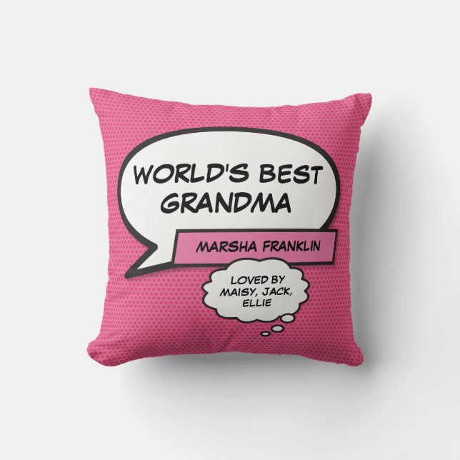Coussin Meilleure Mamie du Monde Moderne Rose Fun (Recto)