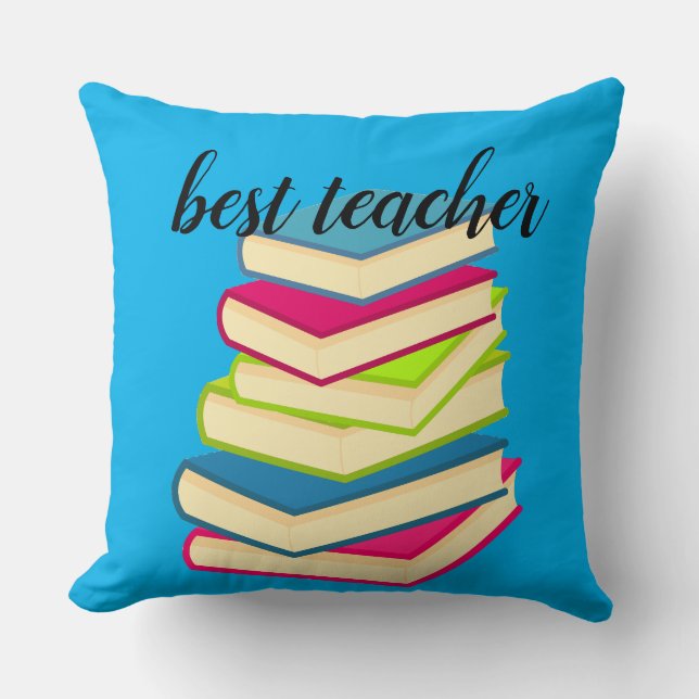 Coussin Meilleure pile de livres pour enseignants (Recto)