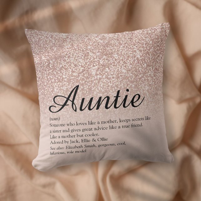 Coussin Meilleure Tante Tante Définition Rose Or Paillette (Best Ever Aunt Auntie Definition Rose Gold Glitter Throw Pillow)