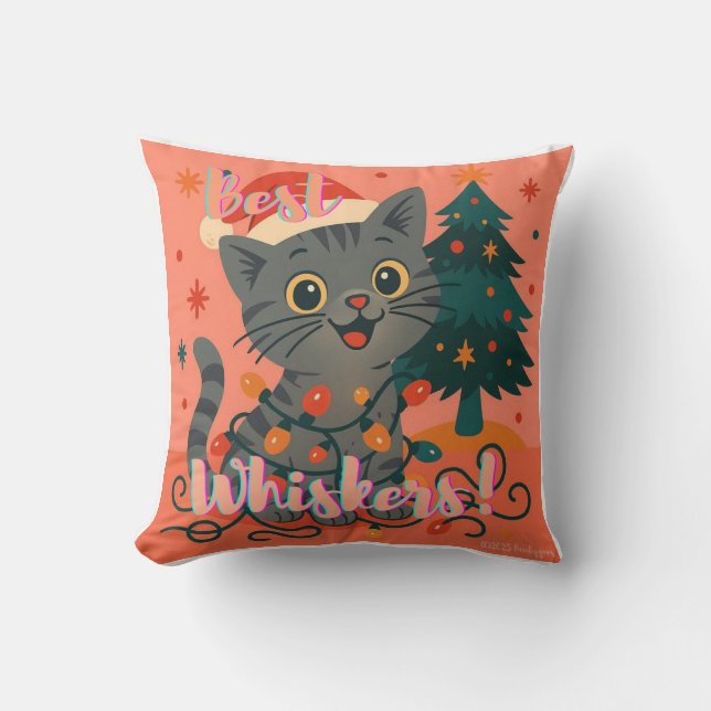 Coussin Meilleures moustaches ! Drôle de chat de Noël (Recto)