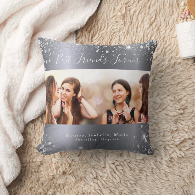 Coussin Meilleurs amis argent photo parties scintillant (Couverture)
