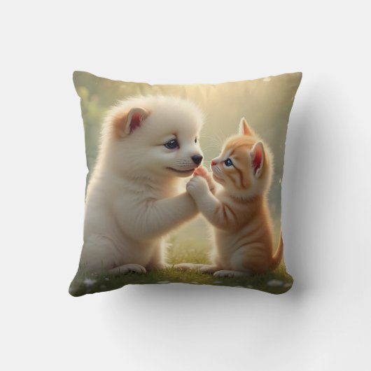 Coussin Meilleurs amis, donnez-moi cinq - mignon chiot et (Verso)