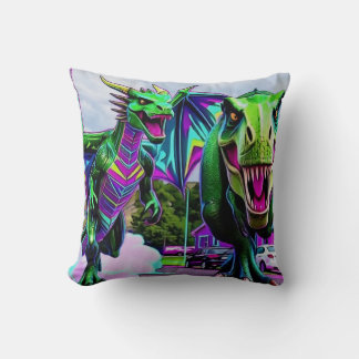 Coussin Meilleurs amis - Dragon et dinosaure en promenade
