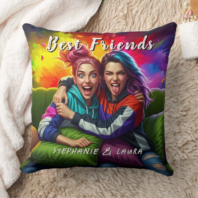 Coussin Meilleurs amis drôle et coloré (Couverture)
