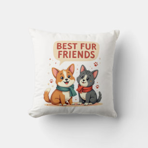 Coussin Meilleurs amis en pelage Vintage Chat et Chien de