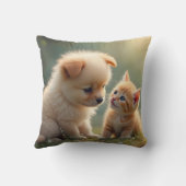 Coussin Meilleurs amis - mignon chiot et chaton dans l'her (Verso)