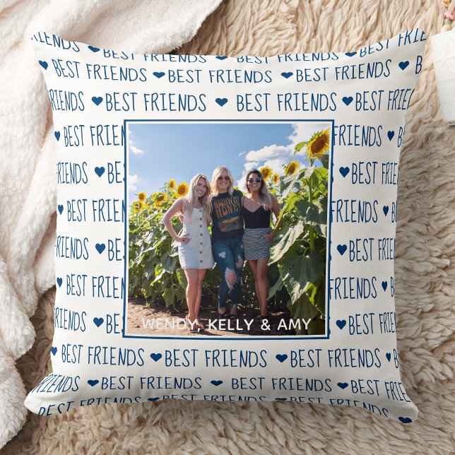 Coussin Meilleurs amis Stylish Blue Friendship Photo (Créateur téléchargé)