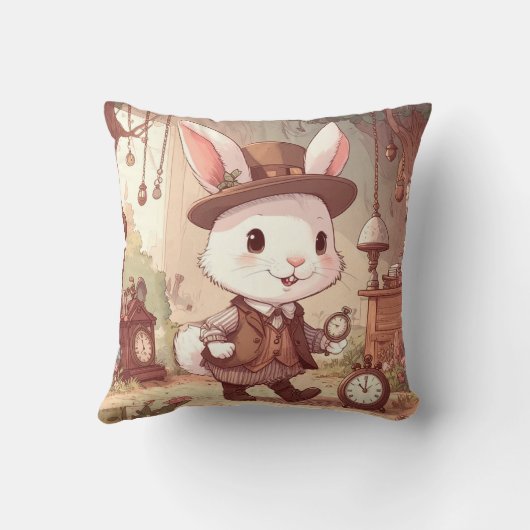 Coussin Mélange White Rabbit Wonderland Whimsical Timekeep (Verso)