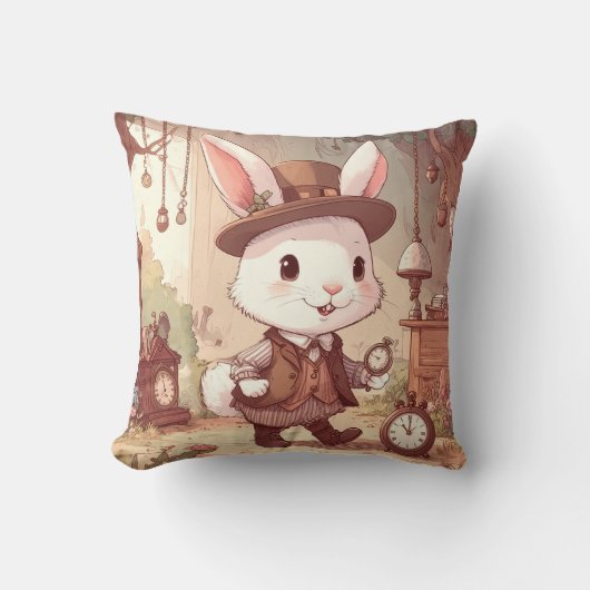 Coussin Mélange White Rabbit Wonderland Whimsical Timekeep (Recto)