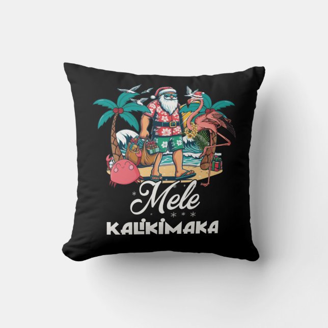 Coussin Mele Kalikimaka Père Noël Flamant rose Noël tropic (Recto)