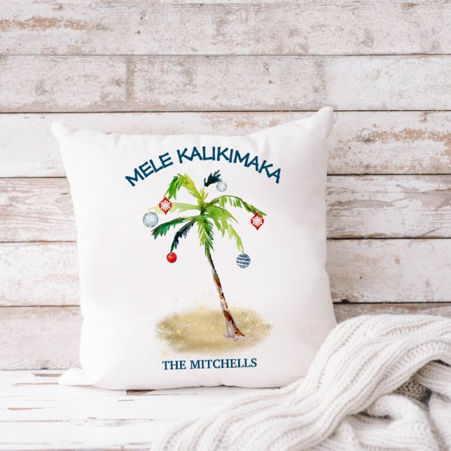 Coussin Mele Kalikimaka Plage tropicale Palm Tree Holiday (Créateur téléchargé)