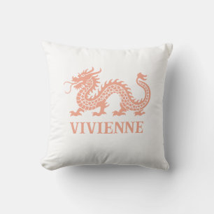 Coussin Melon Coral Chinoiserie Dragon Nom personnalisé