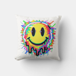 Coussin Melting Smiley Face Throw Pillow – Psychedelic Col