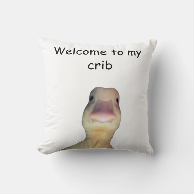 Coussin Mème de canard drôle – “Bienvenue dans mon antre”  (Recto)