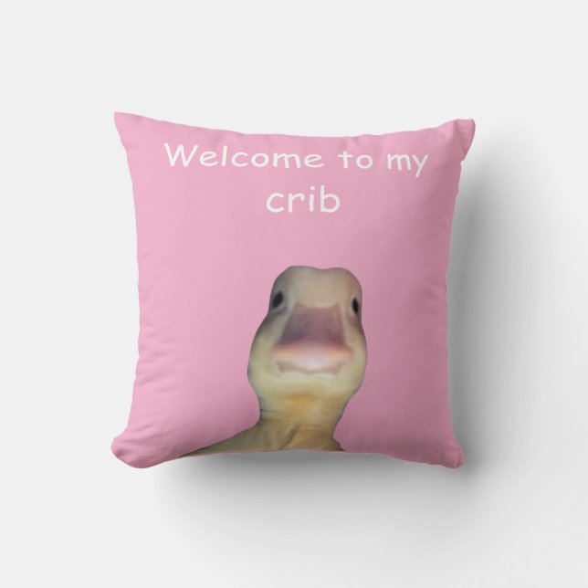 Coussin Mème de canard drôle – “Bienvenue dans mon antre”  (Recto)
