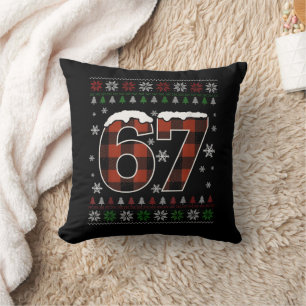 Coussin Mème de Noël drôle “67” - Carreaux rouges et verts