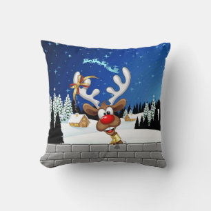 Coussin Mème de Noël drôle de renne qui regarde par-dessus