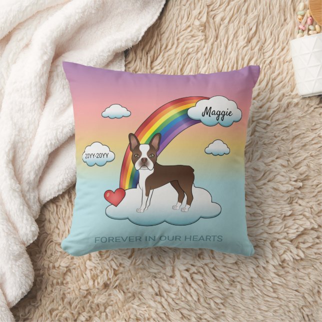 Coussin Mémorial Arc-en-Ciel Boston Terrier Brun au Chocol (Couverture)