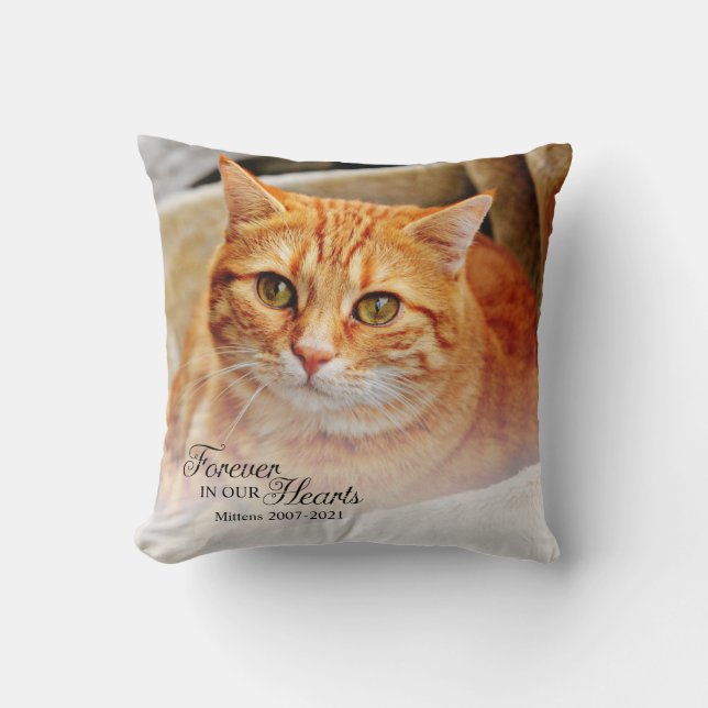 Coussin Memorial Cat Photo Pour Toujours Dans Nos Coeurs (Recto)