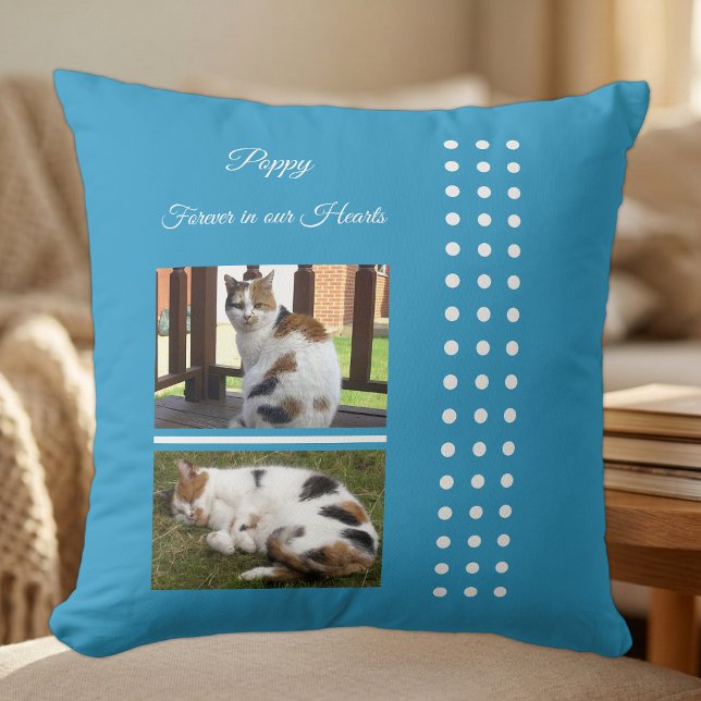 Coussin Mémorial de chat bleu et blanc ajouter des photos (Créateur téléchargé)