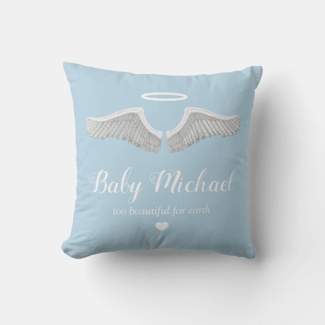 Coussin Mémorial pour bébés | Angel Enfant Garçon bleu (Recto)