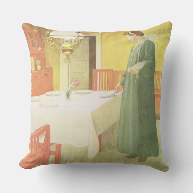 Coussin Ménage d'école, scène de salle à manger, pub. dans (Recto)