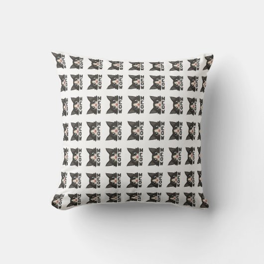 Coussin Meow Funny Tuxedo Cat regarde Pun (Recto)