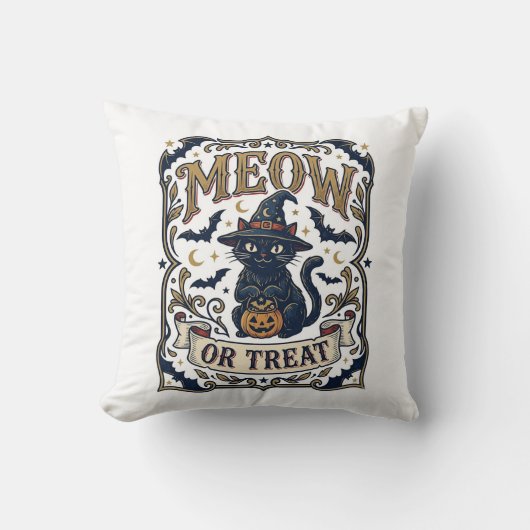 Coussin Meow ou traiter chat Halloween chat effrayant vint (Recto)