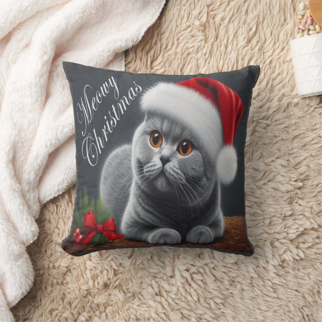 Coussin MeowChristmas British Shorthair Père Noël Cat (Couverture)