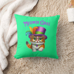 Coussin Meowdi Gras Mardi Gras avec Kitten