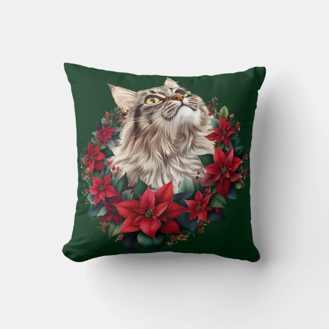 Coussin Meowy Christmas Maine Coon Cat  (Recto)
