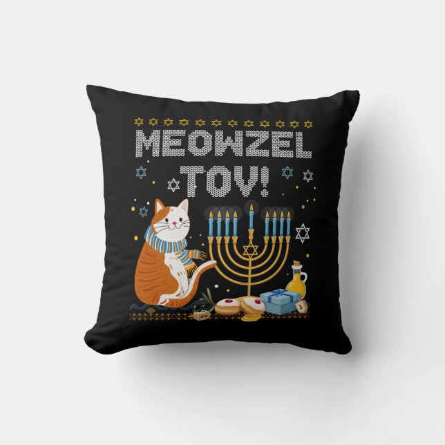 Coussin Meowzel Tov Chat juif Hanoukka Chanukah Temple Me (Recto)