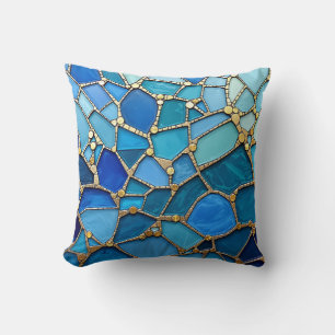 Coussin Mer d'ondes Mosaïque d'art bleu et or