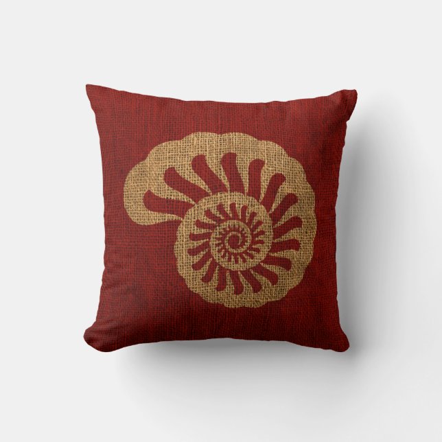 Coussin Mer Shell de Nautilus en rouge nautique rustique (Recto)
