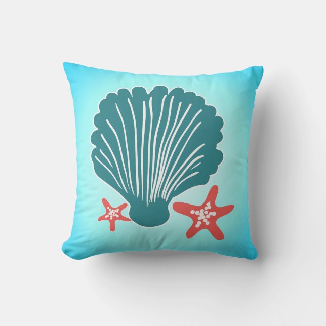 Coussin Mer turquoise et orange Shell et poissons d'étoile (Recto)