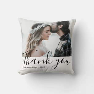 Coussin Merci blanc moderne Mariage photo Jeu d'oreiller