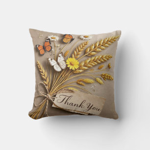 Coussin Merci fleurs sauvages attirés à la main, tiges de