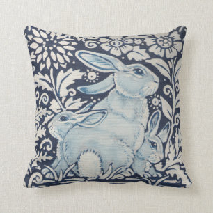 Coussin Mère, Bébé Lapin Printemps Floral Marine Bleu Uniq