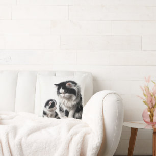 Coussin Mère Chat et chaton en blanc