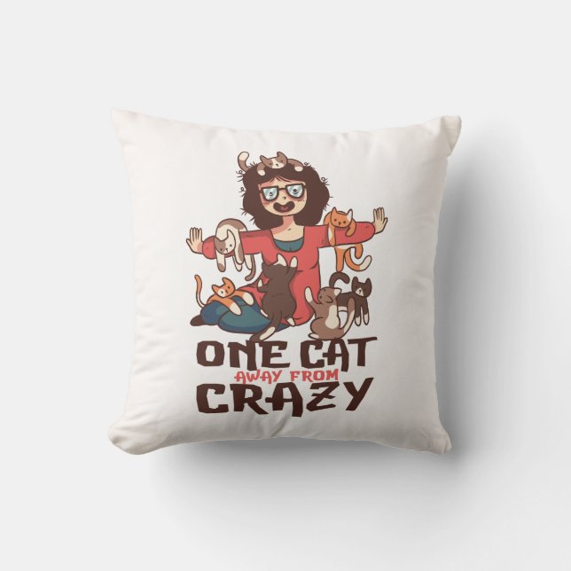 Coussin Mère de chat mignonne et folle Dame chat fou Kitty (Recto)