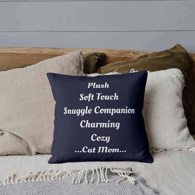 Coussin Mère de chat pelucheux doux charmant et drôle bleu (Créateur téléchargé)