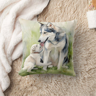 Coussin Mère Sibérie Husky Chien Maman Peinture Arrière -