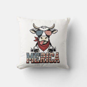 Coussin Merica Graphique de gravure vintage de vache patri