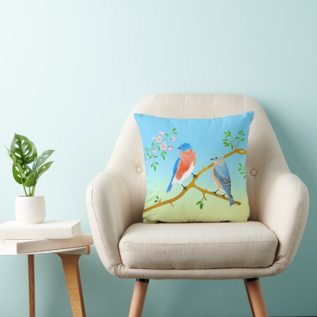 Coussin Merles Bleus Bleu Clair & Vert (Chaise)