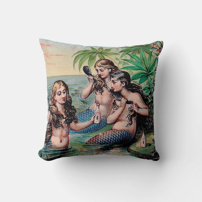 Coussin Mermaid Antique Magie Océan Nautique (Recto)