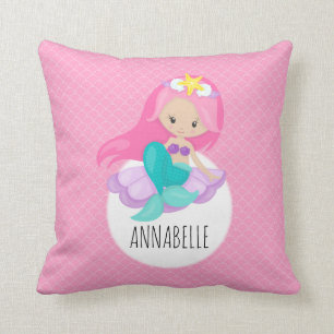 Coussin Mermaid Girl Princess Kids Sea Shell Pales rose