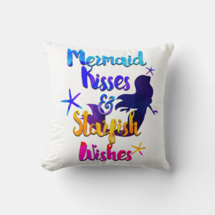 Coussin Mermaid Kisses & Starfish Wives Aquarelle plage