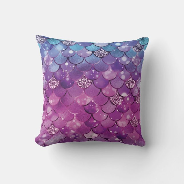 Coussin Mermaid Parties scintillant or bleu rose (Recto)